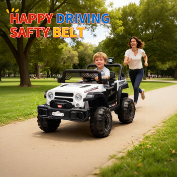 Garvee 12V Kids Electric Ride-On Truck – Dual Motors, 3 Speeds, Remote Control, Spring Suspension, LED Lights, Music, Safety Belt, Storage – Battery Powered Car Toy for Boys & Girls Ages 2-8, White