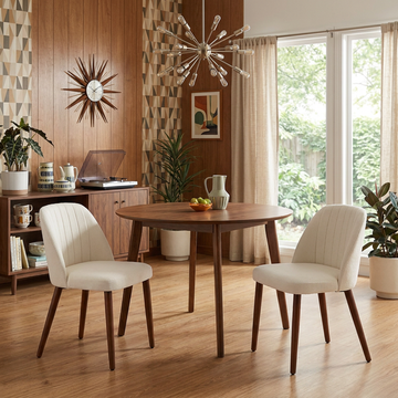 Garvee Set of 2 Mid-Century Modern Fabric Upholstered Dining Chairs with Padded and Solid Wood Legs, Beige