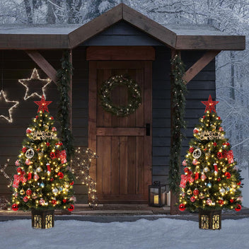Garvee 4.5ft Artificial Fiber Optic Christmas Tree with 300 LED Lights, 8 Lighting Modes, Pre-Lit Artificial Potted Xmas Tree, Christmas Decoration for Yard, Home, Entrances - 2PCS