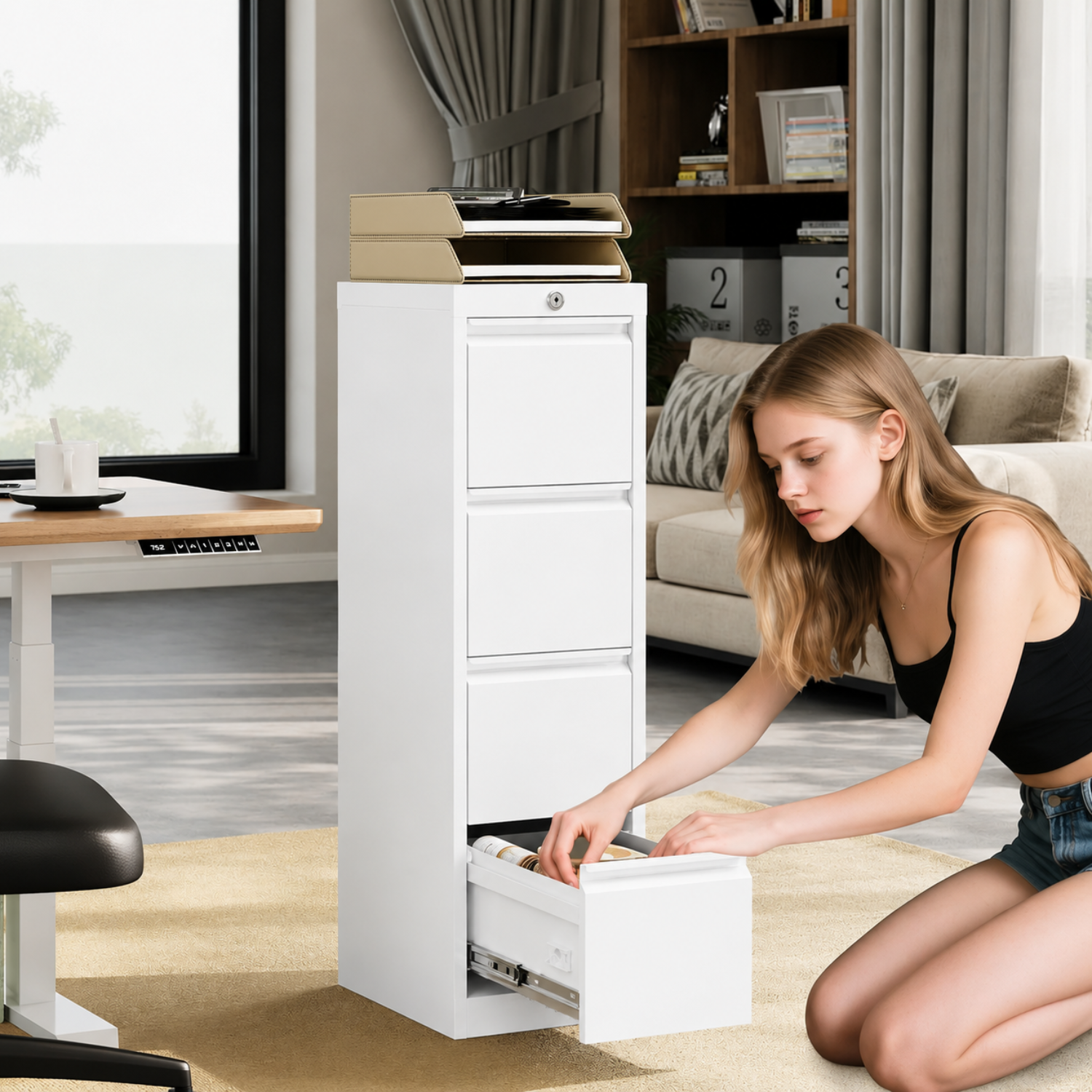 Garvee Metal File Cabinet with 4-Drawer, Heavy Duty Metal Filing Cabinet for Letter/Legal/A4/F4 Documents, Secure Locking, Anti-Tilt System, Vertical Storage for Home Office, White