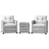 Garvee 3-Piece PE Rattan Patio Conversation Set, Outdoor Wicker Chairs with Cushions & Tempered Glass Table, Gray & Beige - Gray & Beige