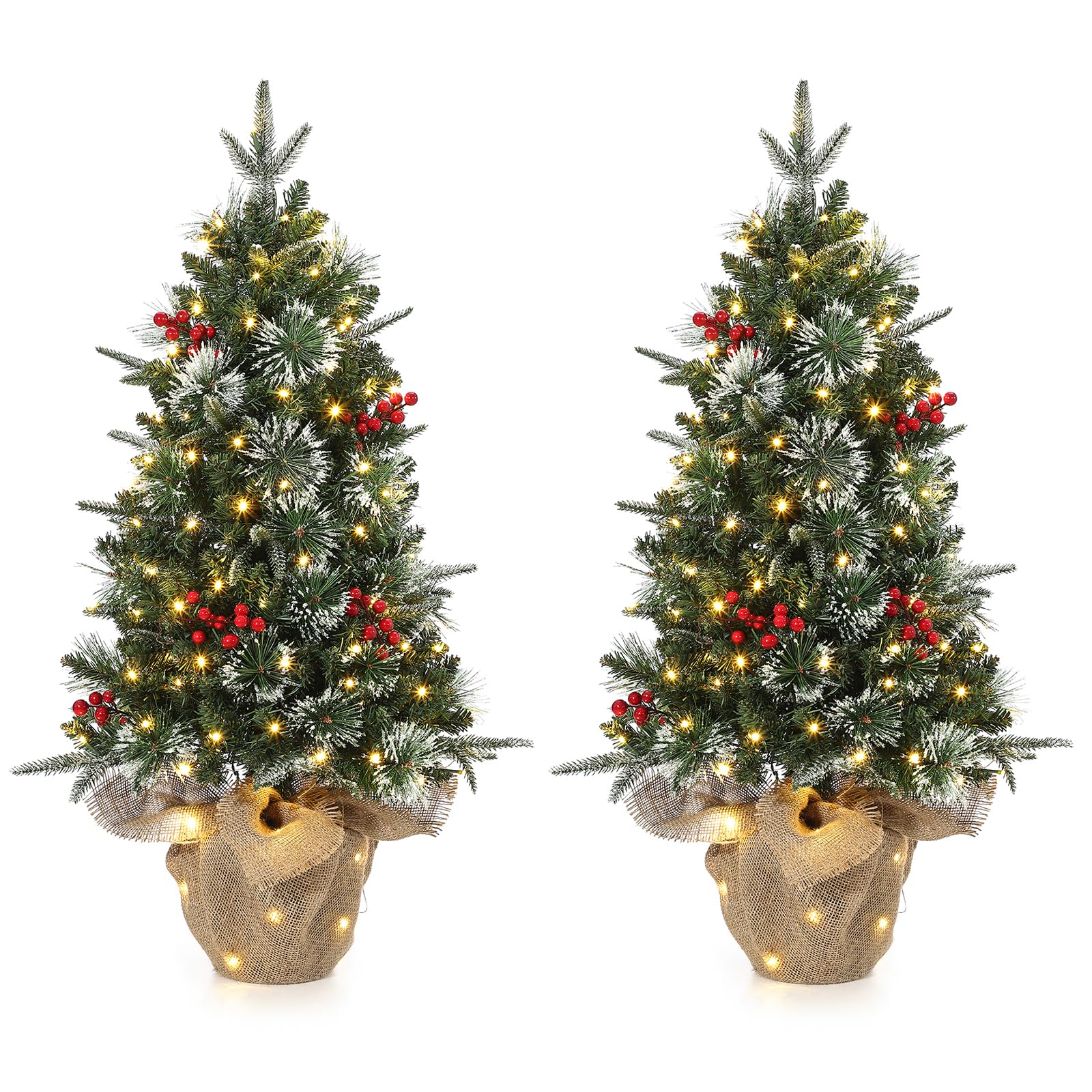 Garvee 3ft Mini Pre Lit Christmas Tree with Burlap Base, Artificial Small Tabletop Xmas Tree with 78 LED Lights, 8 Lighting Modes, Remote Control Christmas Tree for Home, Porch, Office(2 PCS)