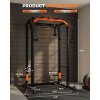 Garvee Power Cage Power Rack with Dual Pulley System Multi-Function Squat Rack with Cable Crossover for Home Gym Black
