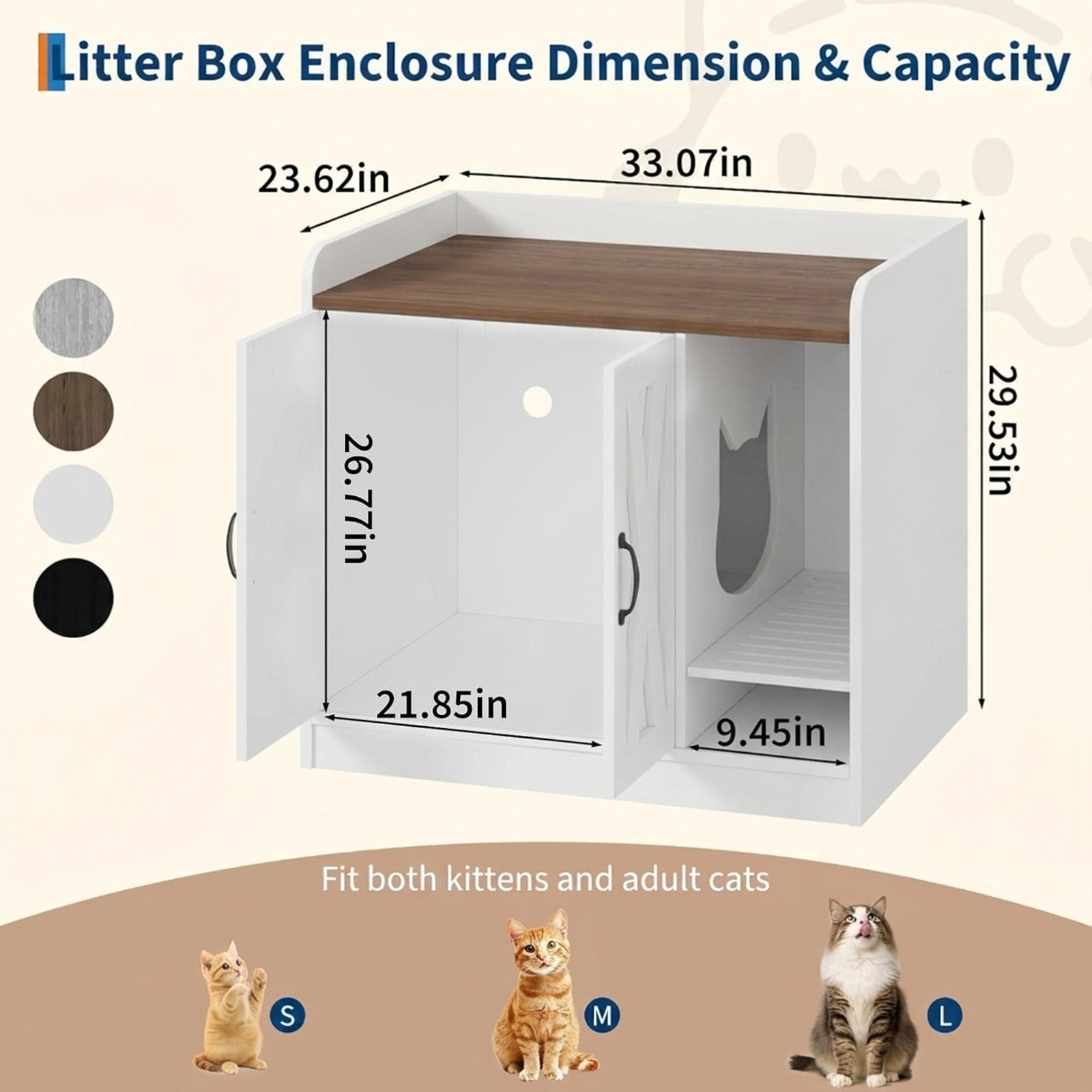 Garvee Cat Litter Box Enclosure, Hidden Litter Box Furniture with Divider, Indoor Cat House, Wooden Cat Washroom Storage Cabinet Bench, Side End Table Nightstand, White & Brown Top