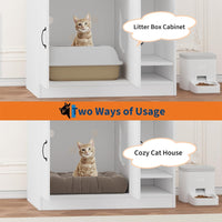Garvee Cat Litter Box Enclosure, Hidden Litter Box Furniture with Divider, Indoor Cat House, Wooden Cat Washroom Storage Cabinet Bench, Side End Table Nightstand, White & Brown Top