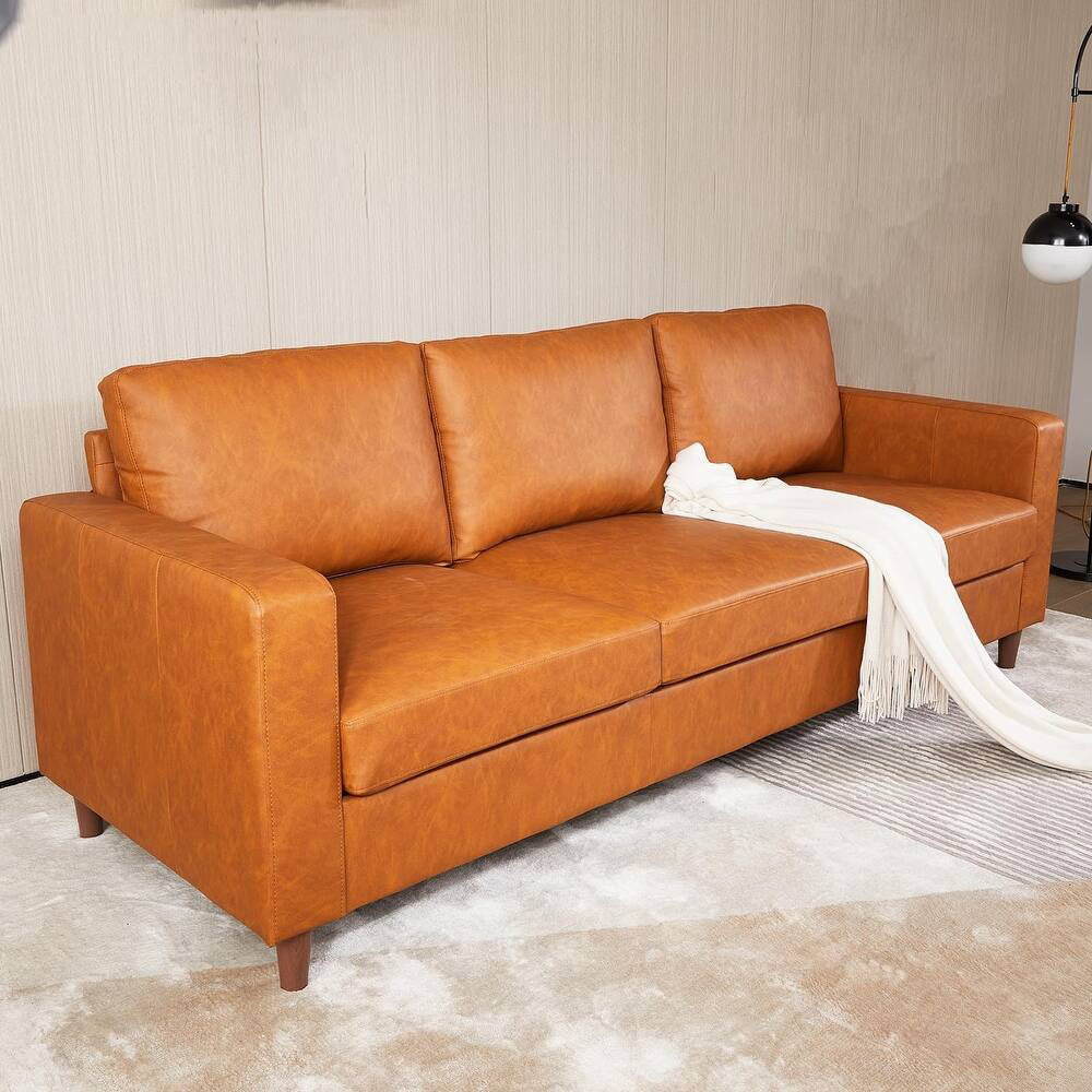 Garvee 85" Leather Couch for Living Room, Modern Sofa Couches with Padded backrest, Upholstered Sofa with Armrests and Comfy Cushions, Deep Seat Sofas for Living Room, Bedroom, Office