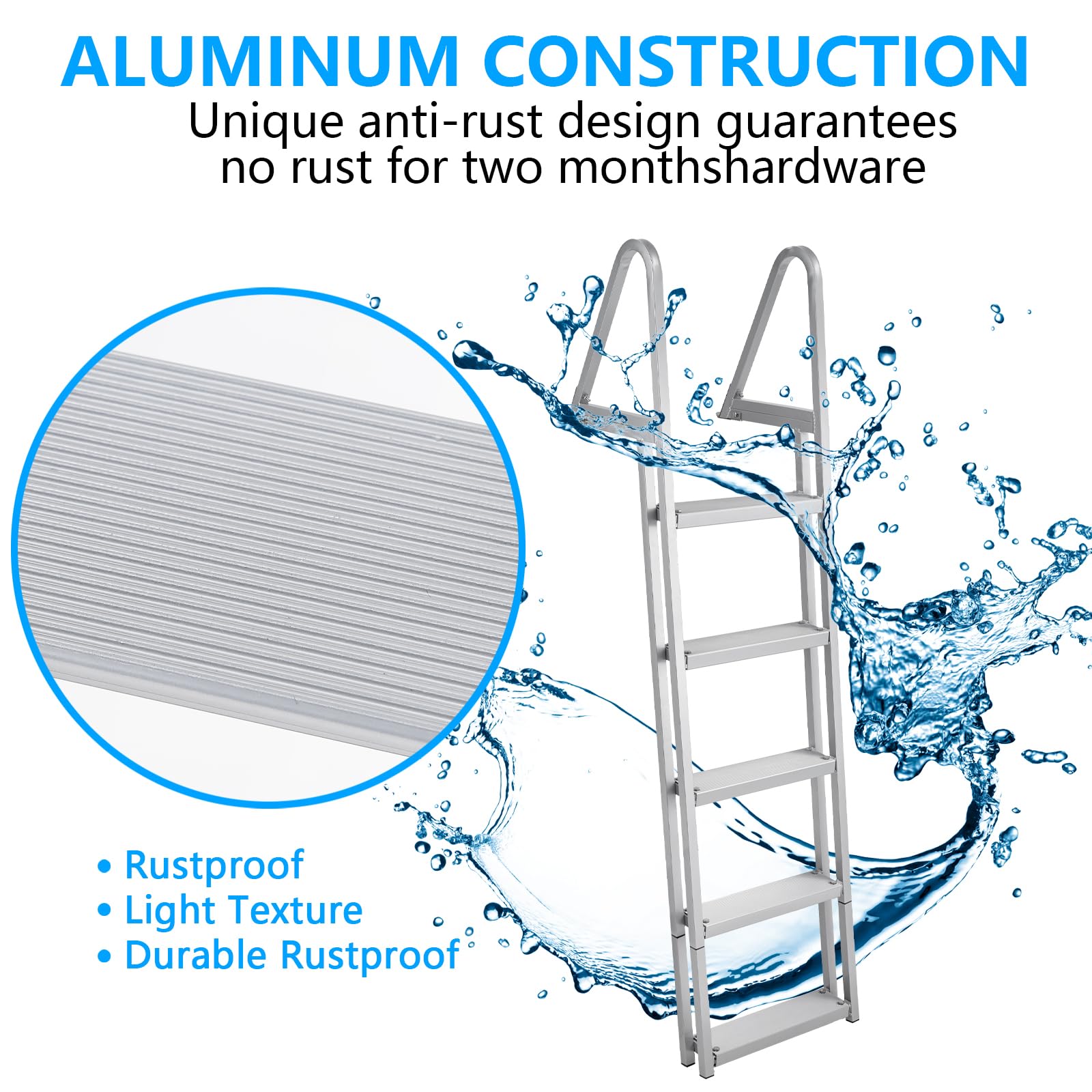 Garvee 4 Step Angled Removable Dock Ladder with Dual Handrails, Heavy Duty Aluminum Boat Dock Ladder with Non-Slip Steps, Adjustable Height, 350 lb Capacity for Lake & Marine Dock