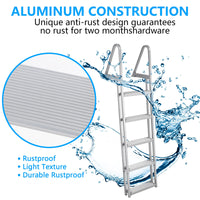 Garvee 4 Step Angled Removable Dock Ladder with Dual Handrails, Heavy Duty Aluminum Boat Dock Ladder with Non-Slip Steps, Adjustable Height, 350 lb Capacity for Lake & Marine Dock