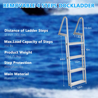 Garvee 4 Step Angled Removable Dock Ladder with Dual Handrails, Heavy Duty Aluminum Boat Dock Ladder with Non-Slip Steps, Adjustable Height, 350 lb Capacity for Lake & Marine Dock