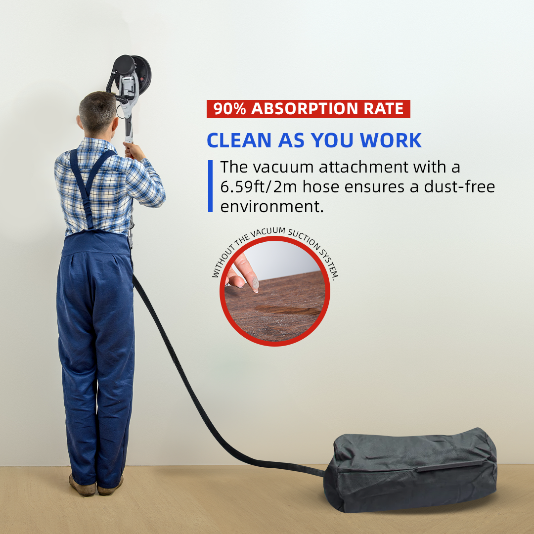 Garvee Drywall Sander, Electric Sander Tool with Variable Speed 800-1800RPM, 6.6ft Dust Hose, LED Light, Extendable & Foldable Handle, 6 Pcs Sanding Discs, Carrying Bag
