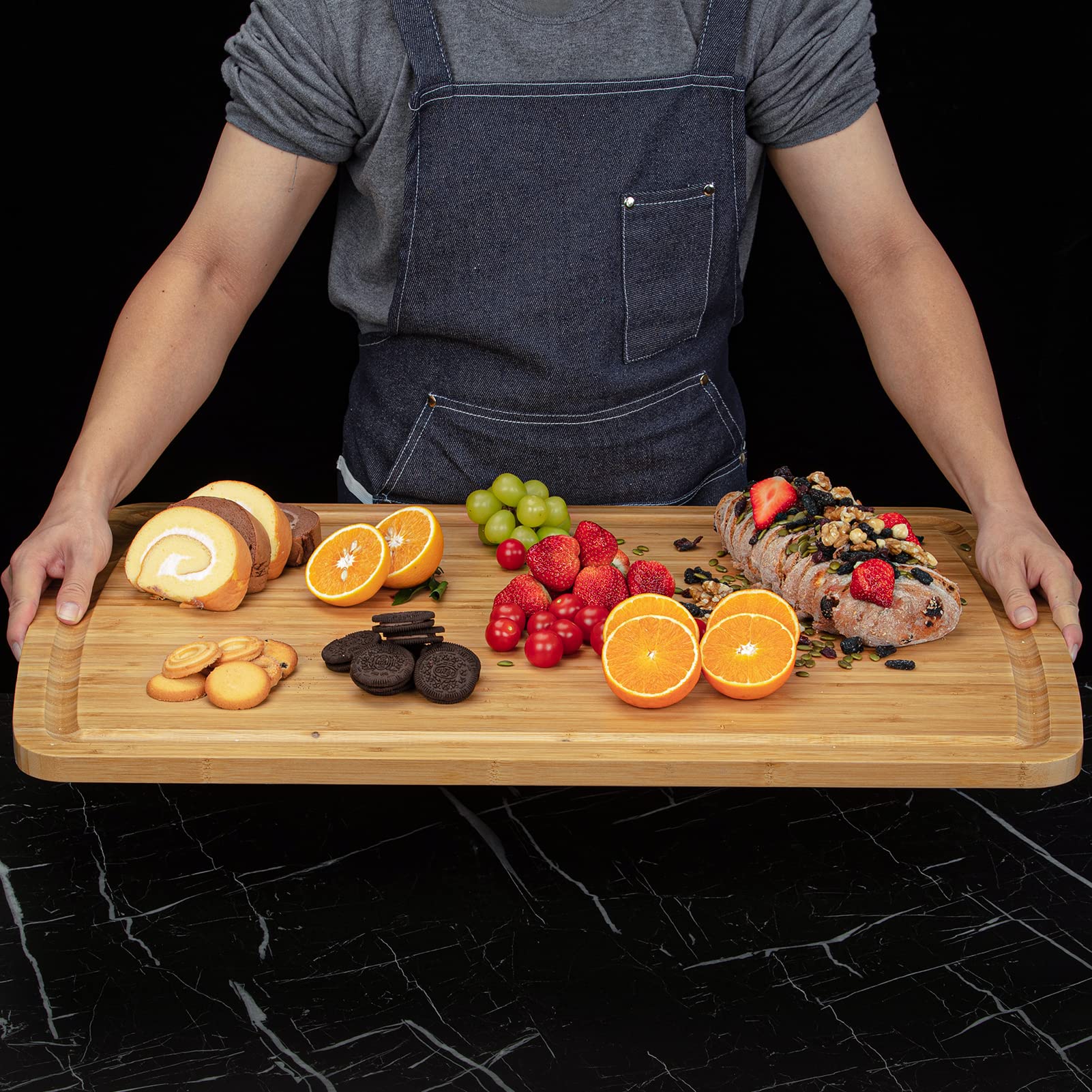 Garvee 30x20" Extra Large Cutting Board, Bamboo Stove Top Cover, Over the Sink Cutting Board with Juice Groove, Heavy Duty Charcuterie Board for Kitchen