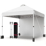 Garvee 10'x10' Pop-Up Canopy Tent Portable Instant Commercial Tent with 1 Sidewall, Vented Top, Roller Bag, Sandbags, Ropes & Tent Stakes, White - White