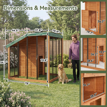 Garvee Large Outdoor Cedar Wood Dog House, Weatherproof Dog Kennel with Roof, Rear Door, Secure Lock & Built-in Storage Outdoor Safe Pet Shelter for Medium to Large Dogs, Wood