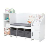 Garvee Kids Bookshelf with Reading Nook + Large Storage + Cushioned Seat + Premium Wood + Easy to Clean + Bedroom, Playroom - White