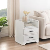 Garvee LED Night Stand with 2 Drawers, Smart End Side Table with LED Lights and Glass Top, Modern Bedside Table with Open Storage for Bedroom Living Room Dorm, White - White
