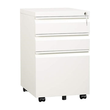 Garvee 3-Drawer Mobile File Cabinet with Lock Metal Filing Cabinet on Wheels for Home Office Under Desk Storage White