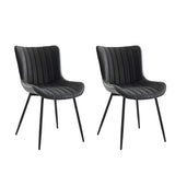 Garvee Upholstered Dining Chairs Set of 2, Mid Century Modern Armless Kitchen Chair with Faux Leather & Back & Metal Legs, for Dining Room, Bedroom, Reception Waiting Room - Black