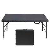 Garvee Folding Table 4 Foot Portable, Plastic Foldable Table Adjustable Height with Carrying Handle for Dining, Picnic, Party, Camping - Black