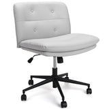 Garvee Armless Office Desk Chair with Wheels, Mid-Back Wide Seat Ergonomic Chair, 360° Swivel Vanity Chair, PU Padded, Light Grey - Grey
