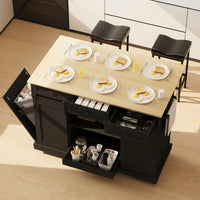 Garvee Rolling Large Kitchen Island Cart with Power Outlet, 3 Drawers, Drop Leaf, Trash Can Storage, Mobile Table, Black