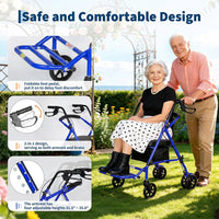 Garvee Lightweight 2-in-1 Rollator Walker & Wheelchair for Adults & Seniors, Adjustable Height, Carbon Steel Frame, 6" Wheels, Underseat Storage, Portable Mobility Aid, Blue