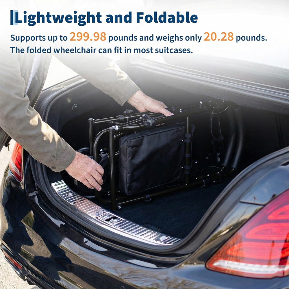 Garvee Wheelchairs for Adults Lightweight Foldable with 6in Wheels, 299lb Capacity, Adjustable Height, Steel Frame, Underseat Storage, Travel & Indoor Use