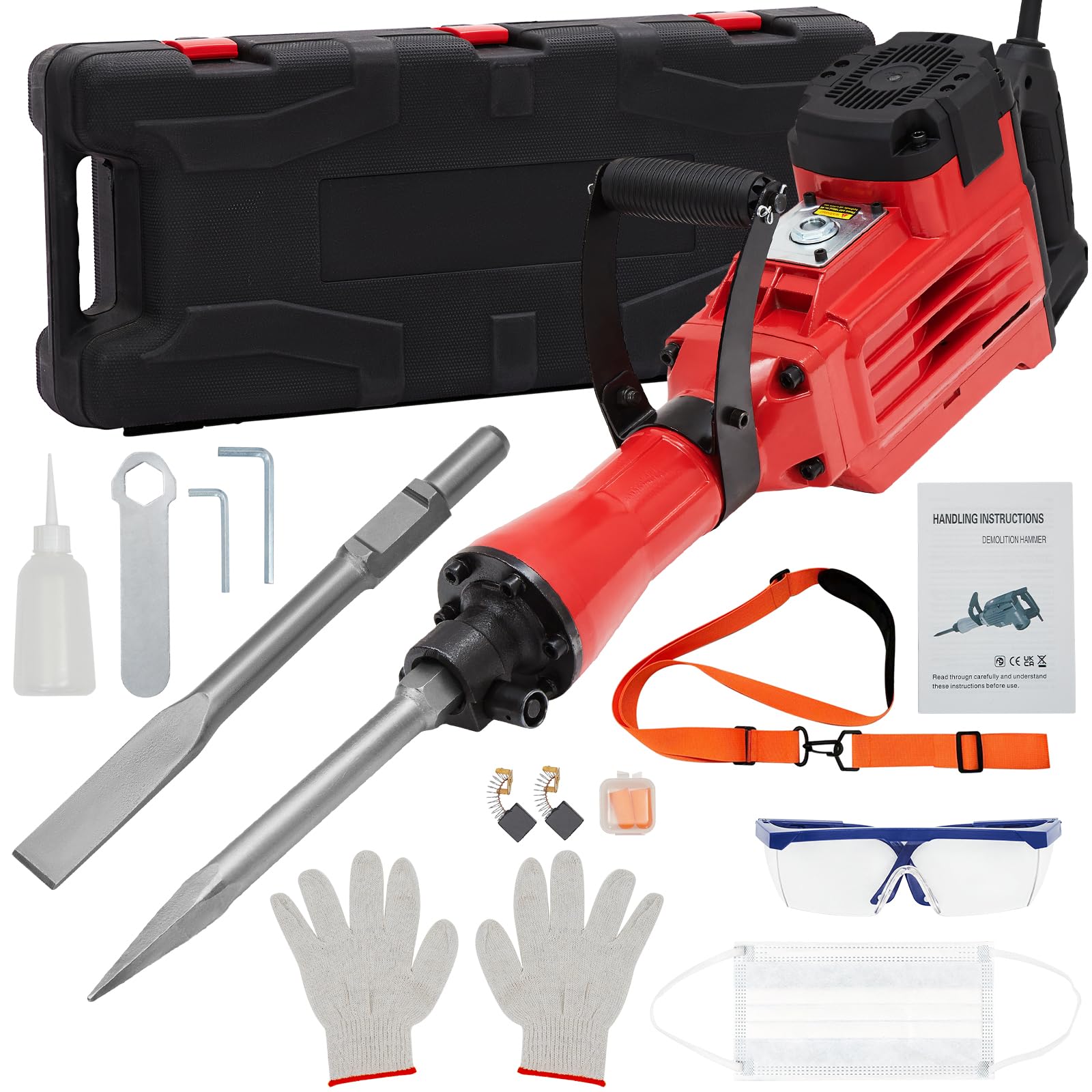 1700W Demolition Jack hammer 1700 BPM,3 Bits, w/Case & Gloves - GARVEE