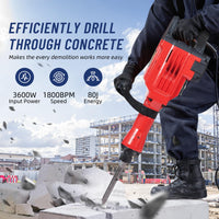 1700W Demolition Jack hammer 1700 BPM,3 Bits, w/Case & Gloves - GARVEE