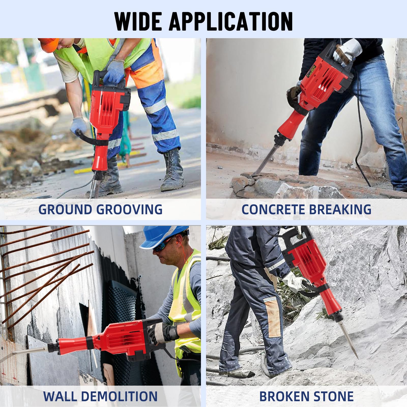 1700W Demolition Jack hammer 1700 BPM,3 Bits, w/Case & Gloves - GARVEE