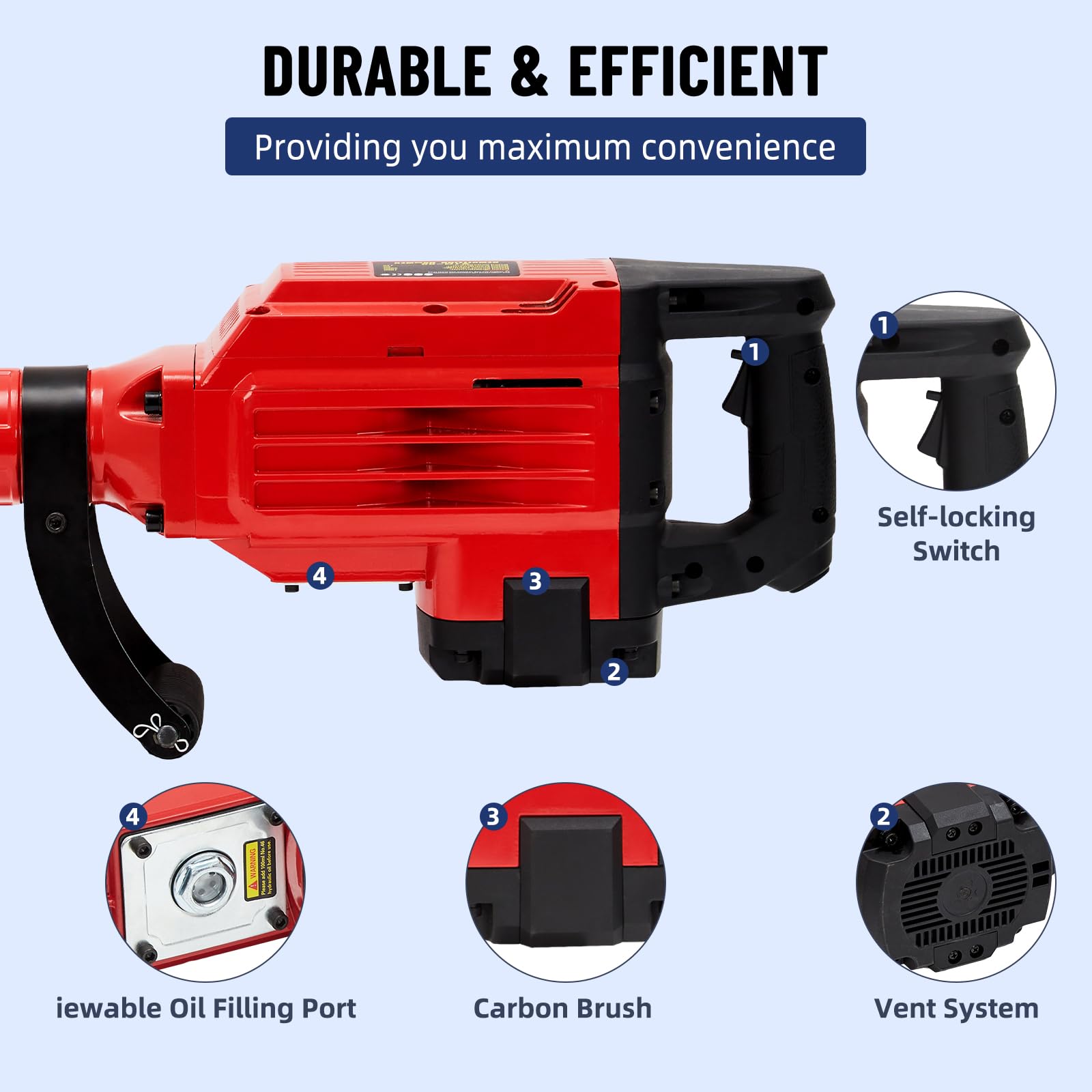 1700W Demolition Jack hammer 1700 BPM,3 Bits, w/Case & Gloves - GARVEE