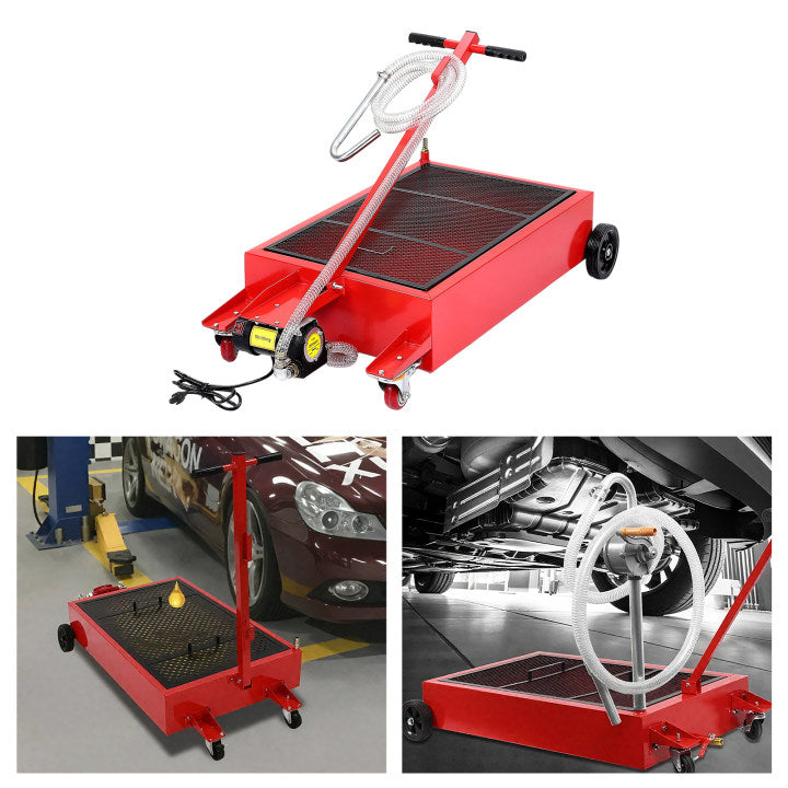 Garvee 20 Gallon Electric Oil Drain Pan with 110V Pump & 8 Ft Hose, Low Profile & T Folding Handle Oil Drain Cart for Truck, Cars, SUVs