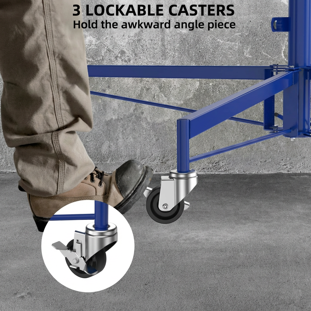 Garvee 16FT Heavy Duty Drywall Lift - 150LBS Sheetrock Panel Hoist - 360° Adjustable Telescopic Arm - 3 Lockable Wheels - Collapsible Jack for Ceiling & Wall Installation - Blue