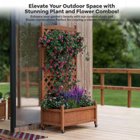 Garvee 29.5"x13"x60" Wood Planter Box with Trellis - Raised Garden Bed with Wheels, Vertical Standing Planter with Drainage Holes for Patio Garden