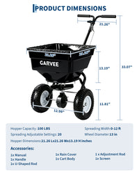 Garvee 100 lb Push Broadcast Spreader, T-Handle Walk-Behind Lawn & Garden Fertilizer Spreader with 58 L Hopper, 0–12 ft Coverage, 13" All-Terrain Wheels & 20-Level Flow Control for Seed, Fertilizer, Salt & Ice Melt, Green/Black