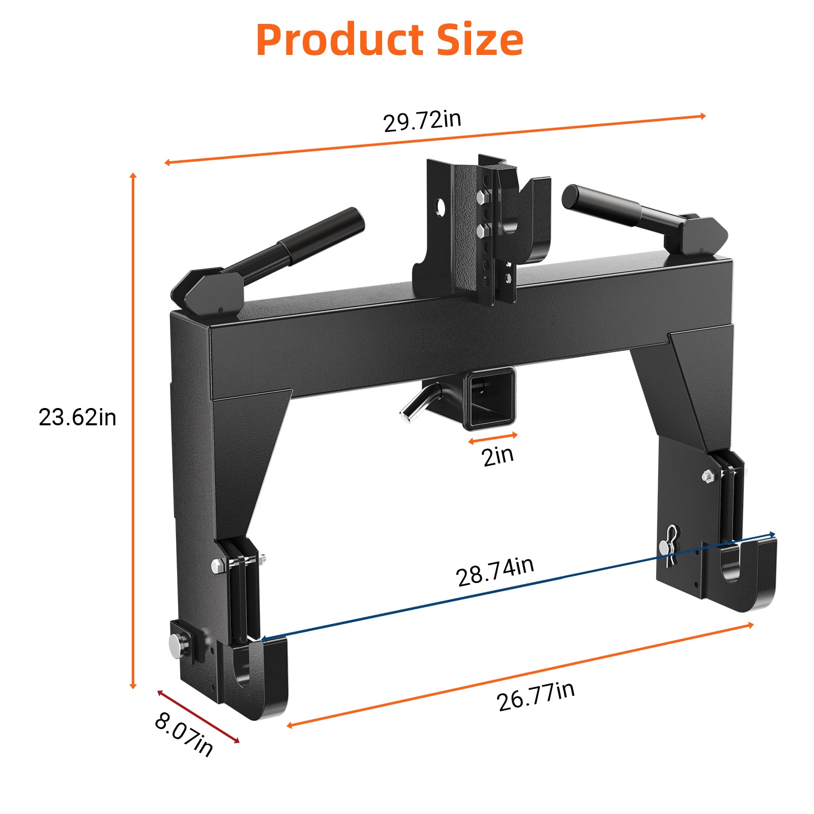 Garvee 3-Point Quick Hitch for Cat 0 & 1 Tractors - 3000 lbs Lift, 2" Receiver, 3" Steel Tubing, Adjustable 15"-18" Level, Black, Easy Install