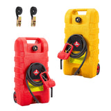 Garvee 2-Pack 15 Gallon Portable Fuel Caddy with Manual Pump - Heavy-Duty Fuel Transfer Tank with Storage Toolbox, 10FT Delivery Hose, Mobile Gas Caddy for Cars, Lawn Mowers, and Boats, Yellow + Red - Red+Yellow