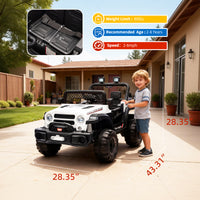 Garvee 12V Kids Electric Ride-On Truck – Dual Motors, 3 Speeds, Remote Control, Spring Suspension, LED Lights, Music, Safety Belt, Storage – Battery Powered Car Toy for Boys & Girls Ages 2-8, White