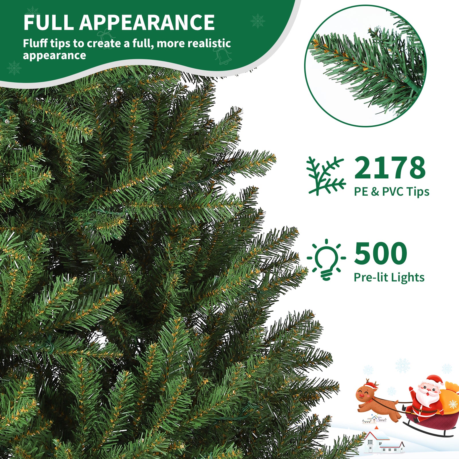 Garvee 7.5ft Artificial Christmas Tree, Realistic Full Shape Xmas Tree with 2178 Branch Tips, Fake Christmas Tree with Foldable Metal Base Stand, Home, Office, Party Decoration-Green