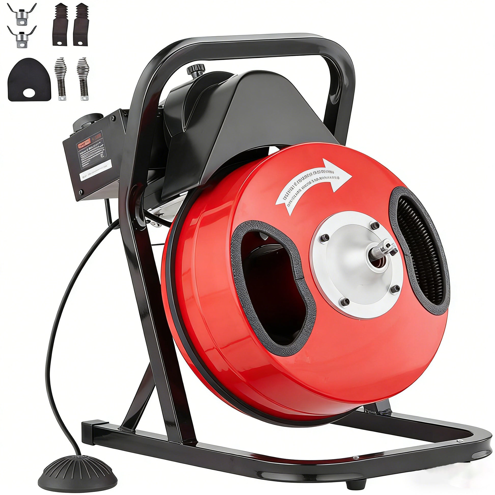 Garvee Electric Drain Cleaning Machine – 50FT x 1/2" Portable Sewer Snake Auger with 6 Cutters, Auto-Feed, Air-Activated Foot Switch, Heavy Duty Design, Wheels for Easy Transport, Cleans 1"-4" Pipes in Sinks, Toilets, Bathrooms – Size: 50FT