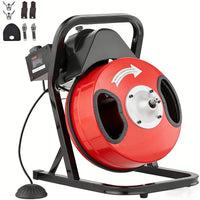 Garvee Electric Drain Cleaning Machine – 50FT x 1/2" Portable Sewer Snake Auger with 6 Cutters, Auto-Feed, Air-Activated Foot Switch, Heavy Duty Design, Wheels for Easy Transport, Cleans 1"-4" Pipes in Sinks, Toilets, Bathrooms – Size: 50FT
