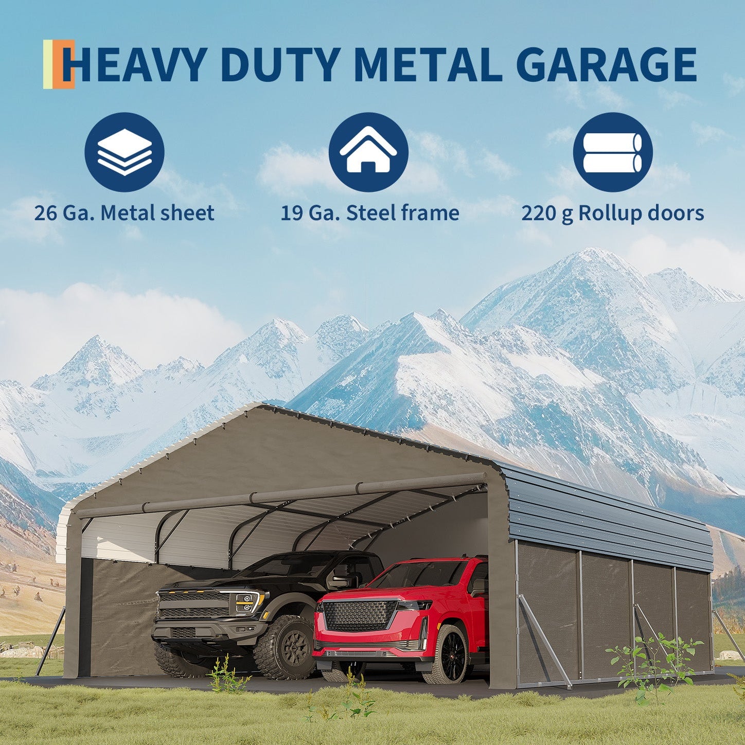 Garvee 20' x 20' x 10' Enclosed Metal Carport, Heavy-Duty Steel Garage Shelter for 2 Cars, Trucks, Boats & Tractors, Gray