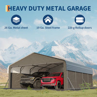 Garvee 20' x 20' x 10' Enclosed Metal Carport, Heavy-Duty Steel Garage Shelter for 2 Cars, Trucks, Boats & Tractors, Gray
