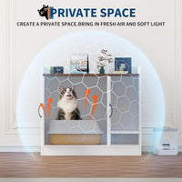 Garvee Cat Litter Box Enclosure, Hidden Litter Box Furniture with Divider, Indoor Cat House, Wooden Cat Washroom Storage Cabinet Bench, Side End Table Nightstand, White & Brown Top