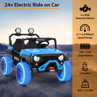 Garvee Ride P Series 24V Kids Toddler Ride On Truck 4WD 3 Speeds Large 7AH Battery Bluetooth MP3 Parent Safety Brake Red Outdoor Play - Blue
