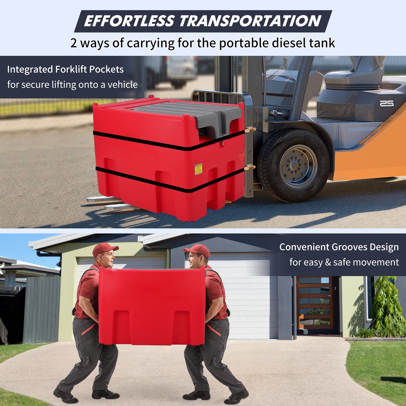 Garvee Portable Diesel Tank, 106 Gallon Fuel Tank with 12V Electric Fuel Transfer Pump, 10 GPM Diesel Transfer Tank with Auto Fueling Nozzle & 360 Swivel Connector with 13.1ft Hose - Red