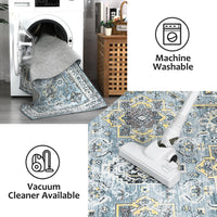 Garvee Blue 9x12 Washable Rugs for Living Room Boho Vintage Rug Non Slip Large Area Rug Soft Non Shedding Throw Rugs Stain Resistant Carpet for Bedroom Office Dining Room Nursery