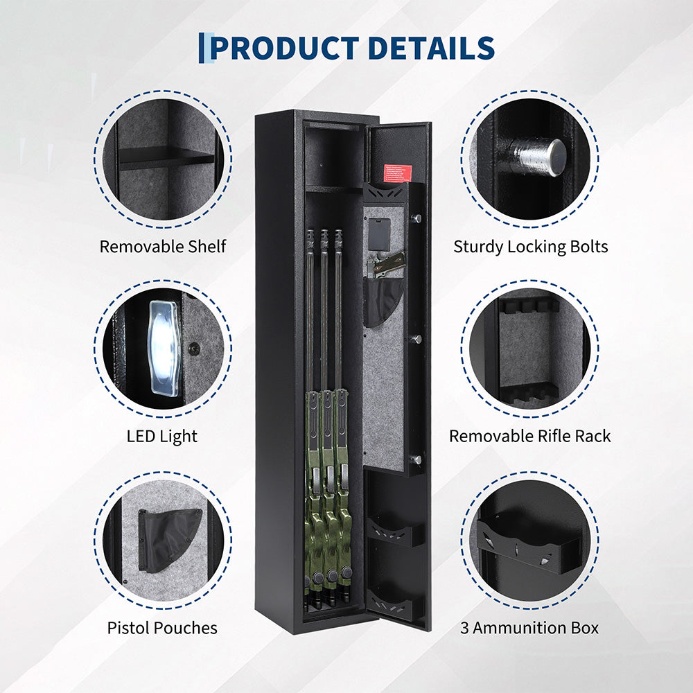 Garvee 3-4 Rifle Gun Safe with Digital Keypad & Dual Explosion Alarm - 52" Tall Heavy Duty Steel Rifle Cabinet for Home Security, Holds 3-4 Long Guns + Pistol, Quick Access with Silent Mode