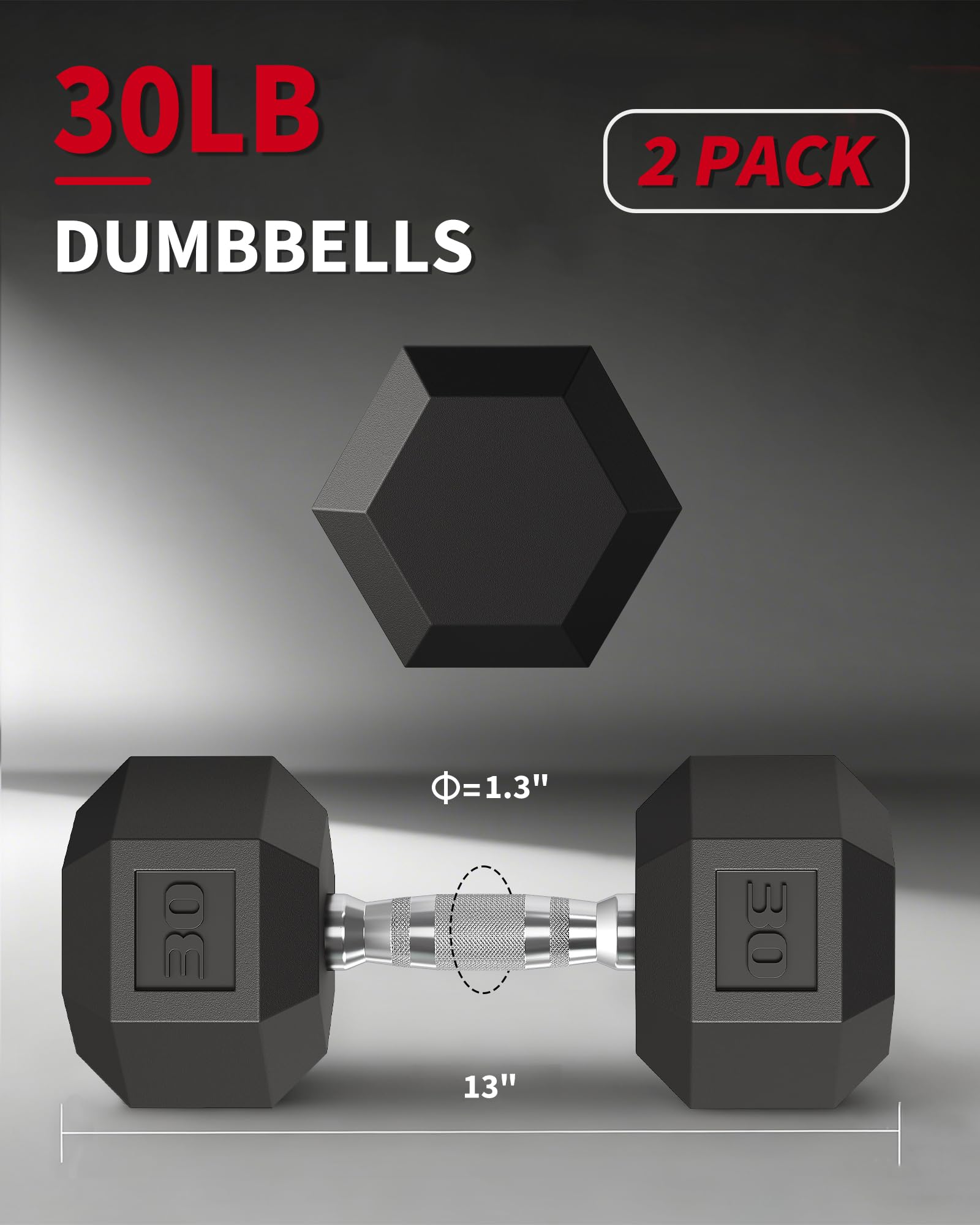 Garvee 30 LB Hex Dumbbell Set of 2 with Cast Iron Core, Rubber Encased Coating and Textured Carbon Steel Handle for Home Gym Strength Training