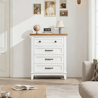 Garvee 4 Drawers Dresser for Bedroom, 34.8" Tall Vertical Drawer Dresser with Large Storage, Waterproof Top, Anti-Tipping, Freestanding Wooden Closet Chest for Bedroom, Living Room, White + Brown Top