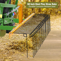 Garvee 60" Pine Straw Rake Updated Version - 8mm Tines, Steel Tow Behind for Cat 0 Cat 1 Tractors - Ideal for Leaves & Grass, Yellow